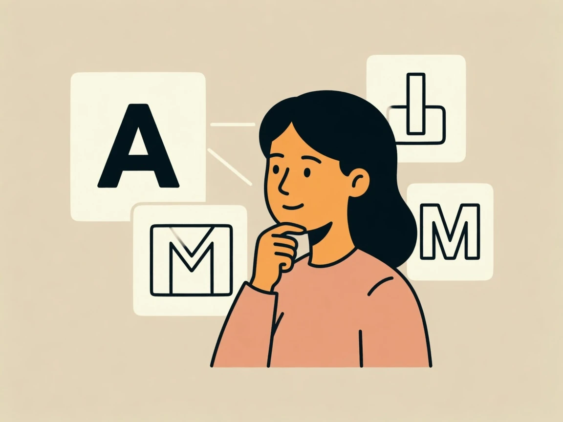 A calm, mildly happy woman in a pondering pose. Subtle AI-company/model logos or names appear in the background, drawn in the same style as the rest of the illustrations.